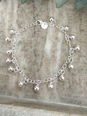 925 Sterling Silver Bead Bracelet Dangle Ball Charm Bracelet